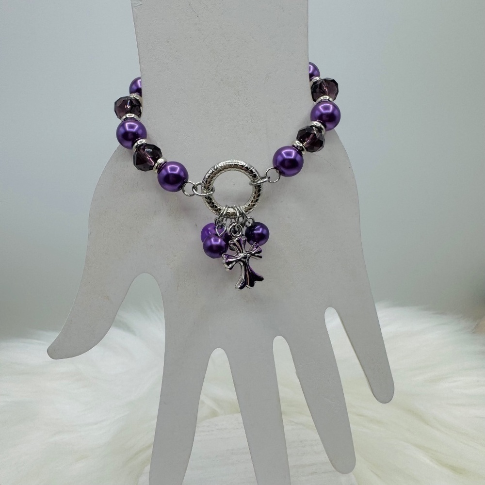 Violet Cross Charm Fashion Beaded Bracelet